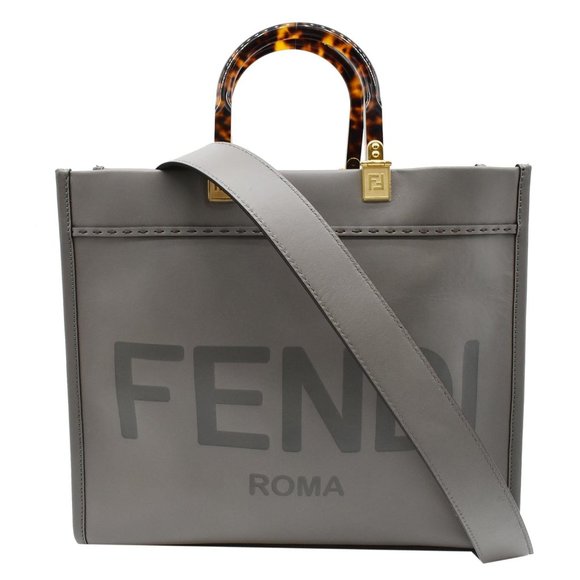 Fendi Handbags - FENDI  Sunshine Plexiglass Medium Leather Shopper Tote Bag Gray